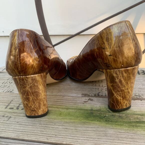 Vintage 90s J Renee gold marble metallic square toe faux buckle block heels 8M - Picture 6 of 6